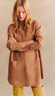 Sezane Salome Suede Goat Leather Mini Tunic Dress Light Camel Small Western
